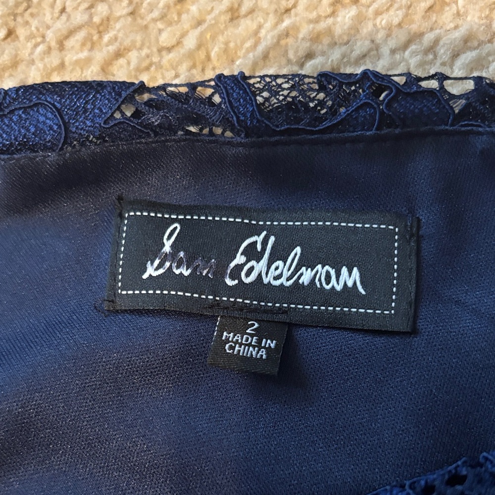 NWOT Sam Edelman Navy Blue One-Shoulder Lace Sheath Dress Size 2 - Picture 6 of 9
